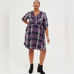 Torrid Plaid Mini Challis Button-Front Shirt Dress Size 2